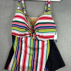 Cacique Colorful Striped Tankini Swim Top